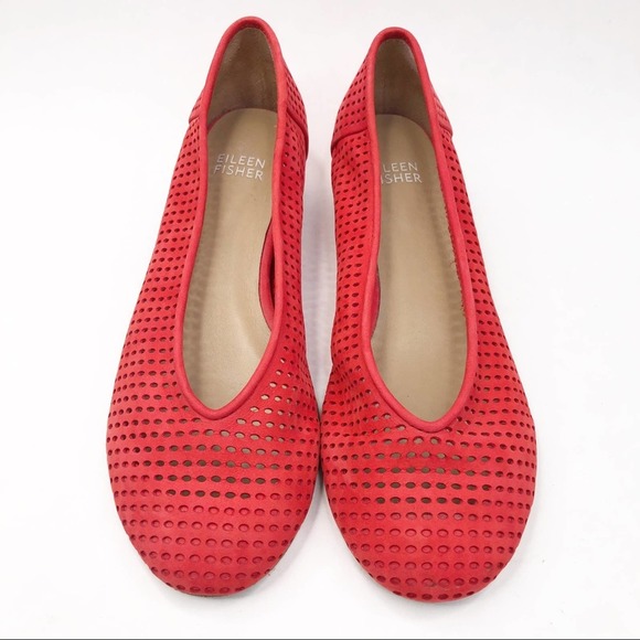 Eileen Fisher Red Orange Perforated Lasercut Flats